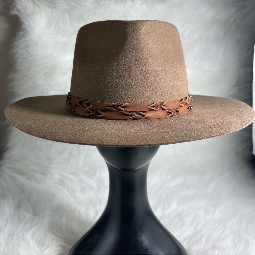 American Hat Makers Brown Wool Felt Rancher Hat L 59cm Wide Brim Leather Band